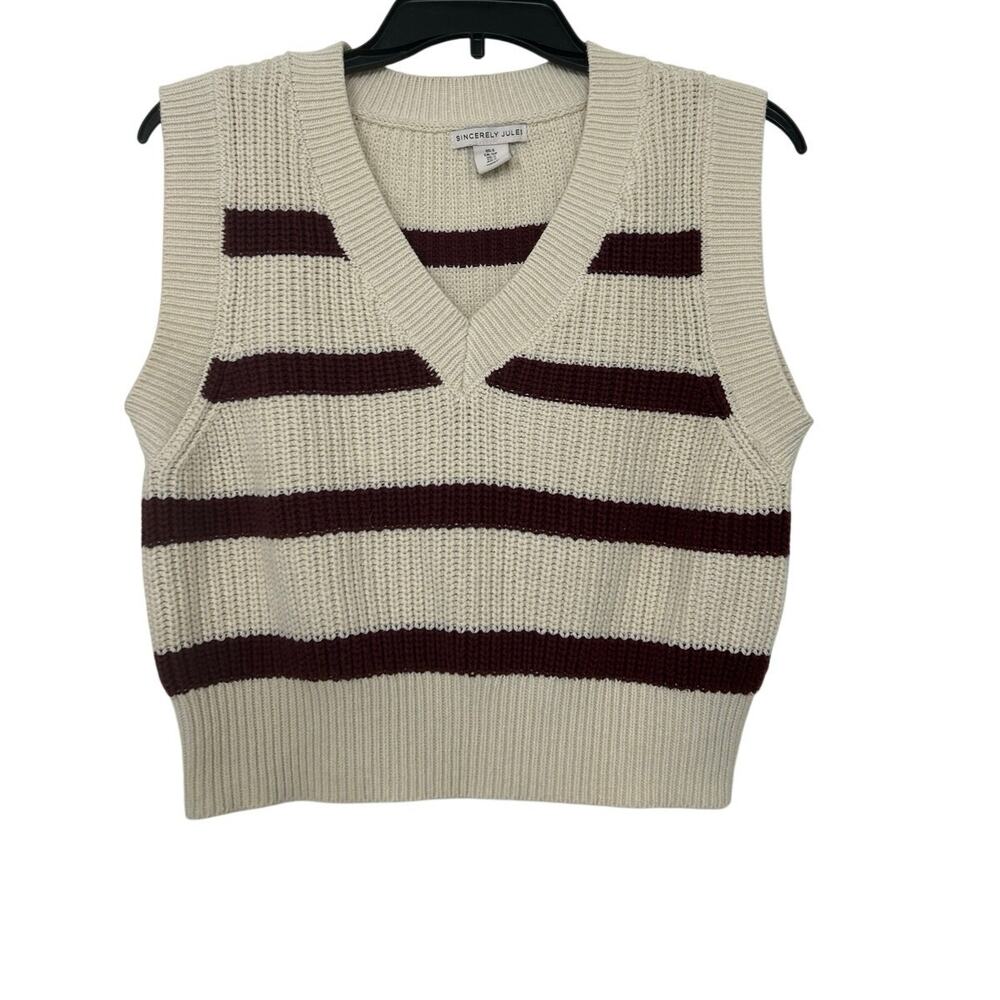 Cropped Sweater Vest Stripe Preppy V Neck Knit Tennis Academia Y2K Schoolgirl S